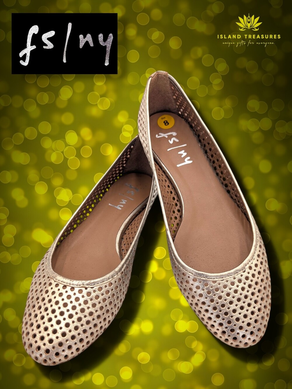 FS/NY French Sole New York Size 8 League Platino Leather Perforated Ballet Flat